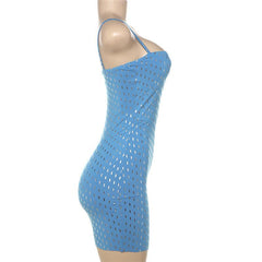 Glitter hollow out backless cami mini dress