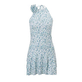 Halter print flower applique mini dress