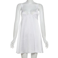 Lace hem backless solid cami mini dress