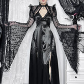 Long flared sleeve lace ruffle shrug top