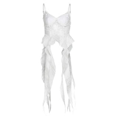 Mesh embroidery ruffle backless cami top