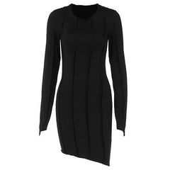 Stitch crewneck long sleeve solid mini dress | red tango dress