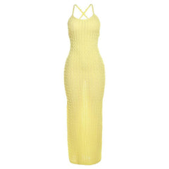 Cross back self tie backless u neck textured solid maxi dress | red tango dress
