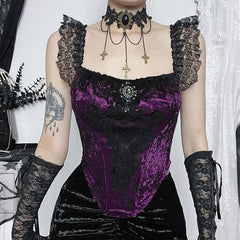 Velvet lace hem corset cami top