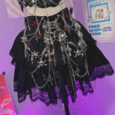 Lace hem skull applique metal chain mini skirt