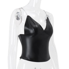 PU leather v neck cami top