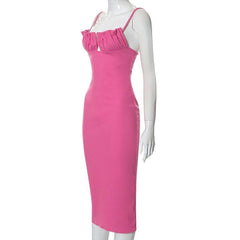 Sleeveless solid ruched ribbed backless cami dress | red tango dress