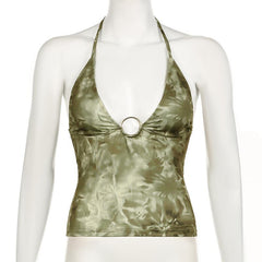 Halter v neck tie dye o ring top
