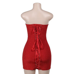 Sweetheart neck lace up mini dress