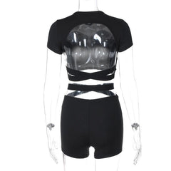 Short sleeve crewneck hollow out backless pant set