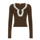 Long sleeve glitter hollow out top