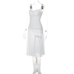 Lace ruched see through cami midi dress