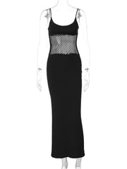 Fishnet u neck solid cami midi dress