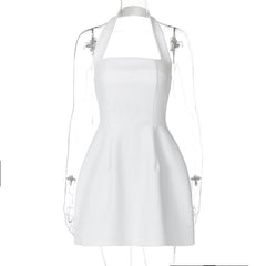 Halter solid ruched stitch zip-up mini dress