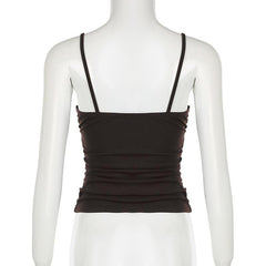 Ruffle v neck print patchwork ruched cami top