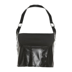 Halter PU leather buckle zip-up stitch solid top