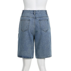 Star patchwork stitch contrast denim shorts