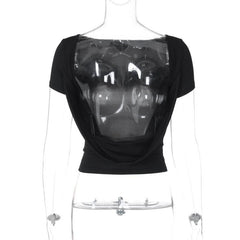 Short sleeve round neck solid backless top