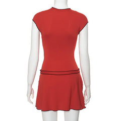 Cap sleeve heart embroidery stitch mini dress | red tango dress
