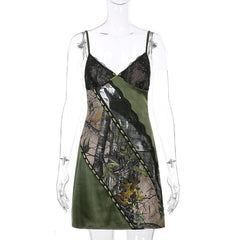 V neck hem lace patchwork A line dress