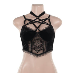 Halter harness velvet cami top