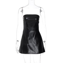 PU leather zip-up backless mini dress