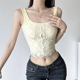 Lace bowknot hollow out u neck 2 piece tank top