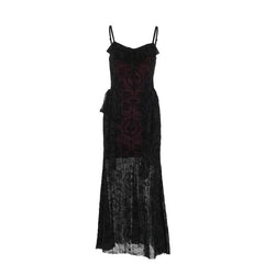 V neck ruffle mesh cami maxi dress | red tango dress