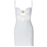O ring lace ruched button backless cami mini dress