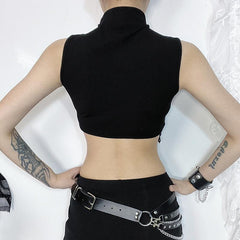 Sleeveless high neck moon pattern beaded crop top