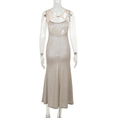 Glitter u neck backless cami maxi dress