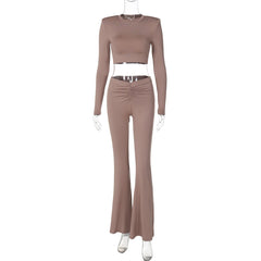 Long sleeve crewneck padded ruched pant set