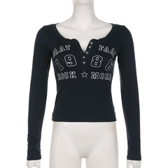 Button long sleeve "1986" pattern contrast top