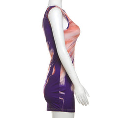 Crewneck sleeveless contrast mini dress