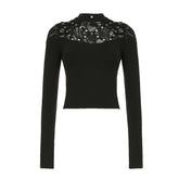 Long sleeve crewneck hollow out top