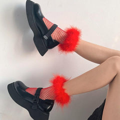 Fishnet solid feather long socks