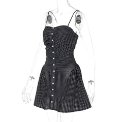 Polka dot button ruched cami mini dress