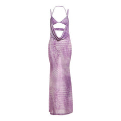 Halter hollow out print cami maxi dress