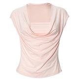Cap sleeve cowl neck ruched solid top
