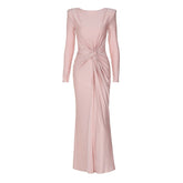 Long sleeve padded ruched maxi dress | red tango dress