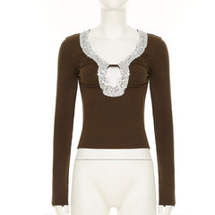 Long sleeve glitter hollow out top