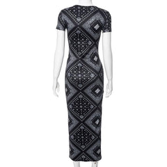 Short sleeve print crewneck midi dress
