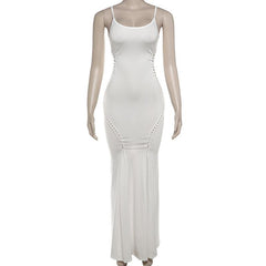 U neck hollow out solid cami maxi dress
