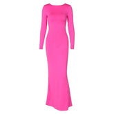 Long sleeve backless lace up ruched solid maxi dress | red tango dress