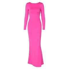 Long sleeve backless lace up ruched solid maxi dress | red tango dress