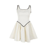 U neck zip-up backless cami mini dress