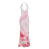 Halter lace deep v neck tie dye maxi dress | red tango dress
