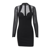 Long sleeve halter mesh zip-up mini dress