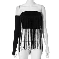 Tassels solid backless tube top