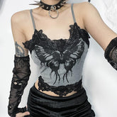 Butterfly print lace hem cami top
